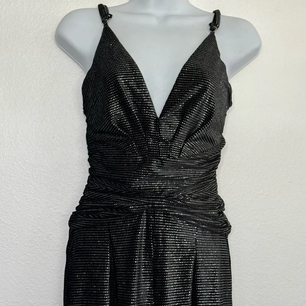 PatBo Jumpsuit Wide Leg Flowy Black Sparkly Velvet Size 2 - Picture 3 of 12